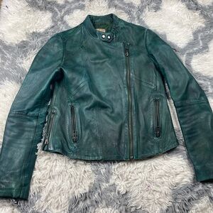 Free People Reminiscent Motorcycle Lamb Leather Jacket Distressed Size 0